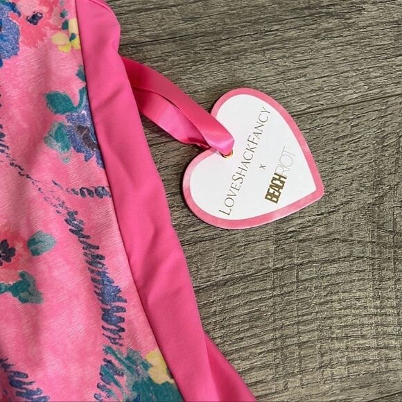 NWT LoveShackFancy X Beach Riot Pink Cheryl One Piece Hints of Hibiscus Suit S - Picture 9 of 14
